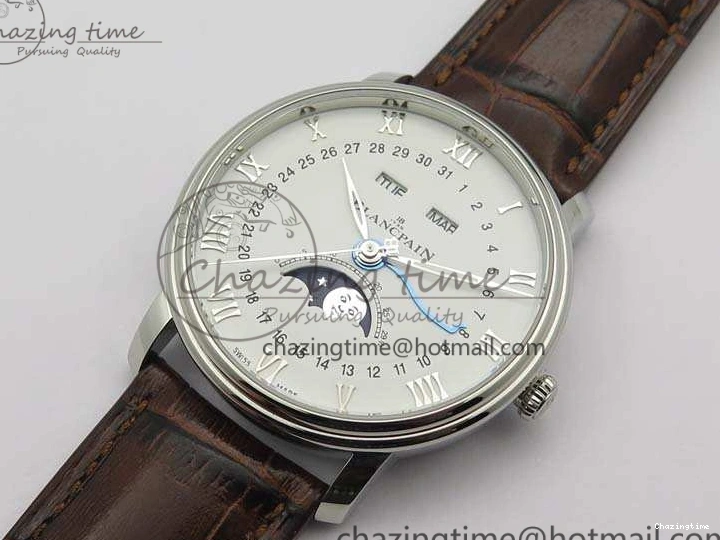 0519 FreshLook Villeret 6654 SS Complicated Function OMF 1:1 Best Edition White Dial On Brown Leather Strap A 8119